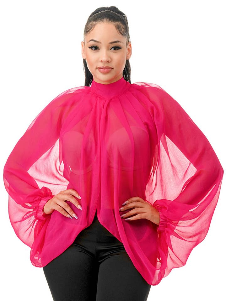 Boswell - Wholesale Blouse - Women's - Long Sleeve Sheer Organza Blouse1
