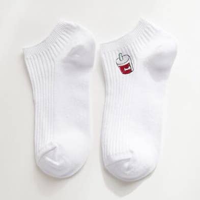 Soda Drink Embroidered White Socks for wholesale by Fleur de lys collections