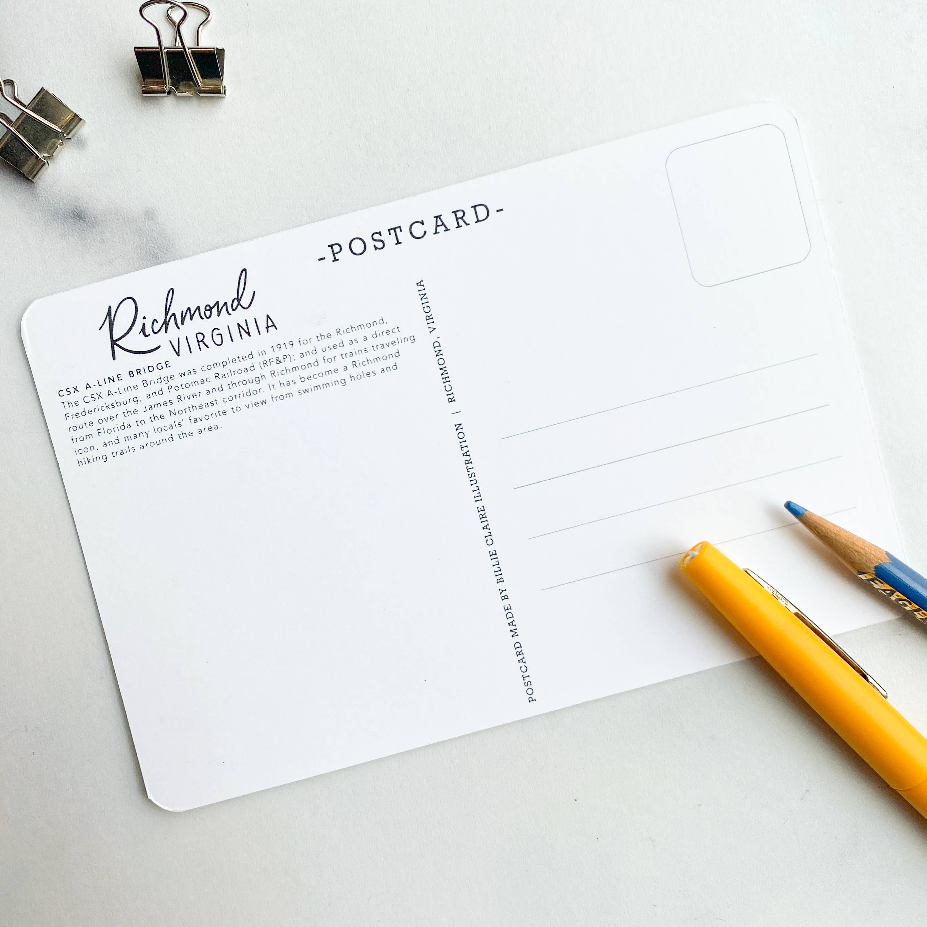 Billie Claire Illustration (Handmade) - Wholesale Postcard - Postcard - Richmond, Virginia - CSX A-Line Bridge3