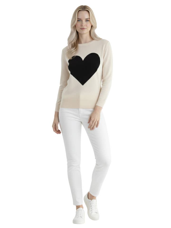 Mak - Vente Pull en maille – femme - Pull à col rond en chenille à manches 3/4 en forme de cœur MK35957