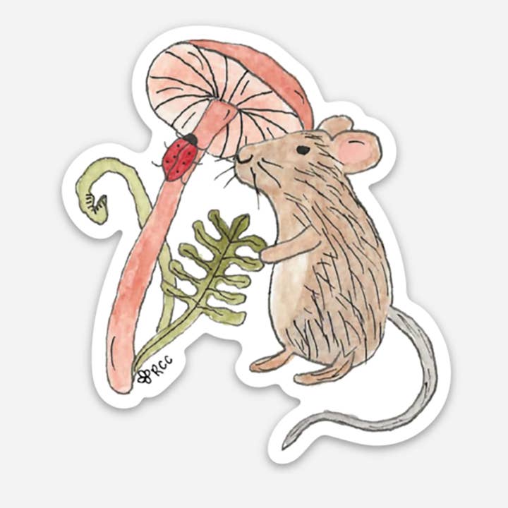 Mouse and Mushroom Sticker for wholesale by Red Cottage Creative
