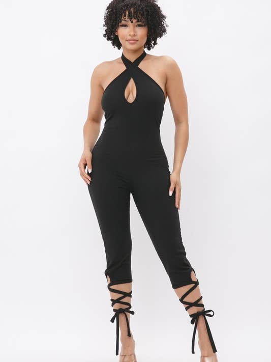 Haulter Neck And Ankle Tie Up Jumpsuit for wholesale by Belita Collection