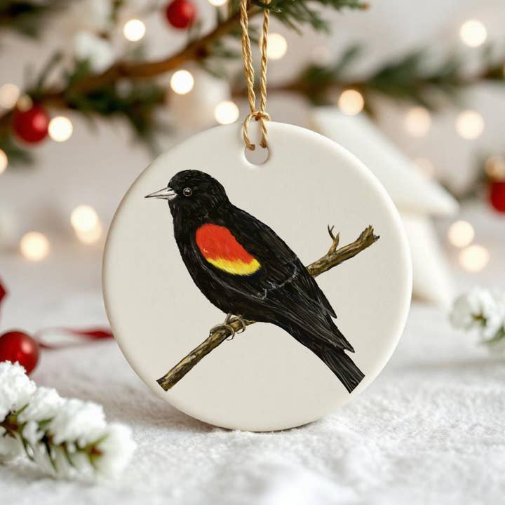 MerikaArt - Wholesale Ornament - Red-Winged Blackbird Ceramic Ornament2