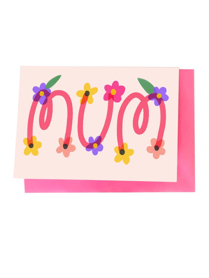 Mum Flower Font Greeting Card for wholesale by Kitty Kenda Papergoods