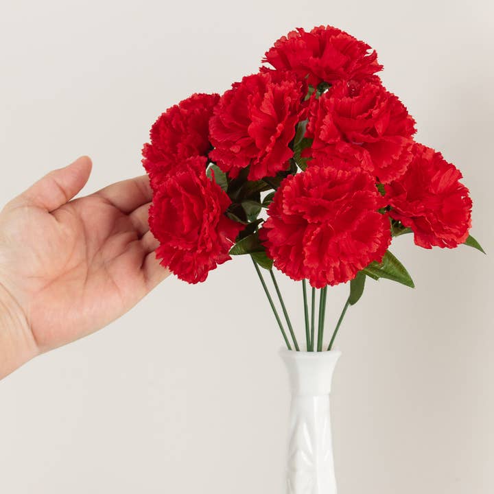 Factory Direct Craft - Wholesale Artificial flowers - Artificial Red Carnation Silk Flower Bush5
