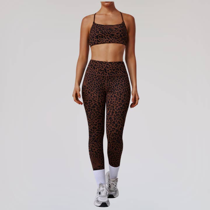 Soutien-gorge de sport + leggings imprimé léopard en gros pour la vente par WONDERXFANS