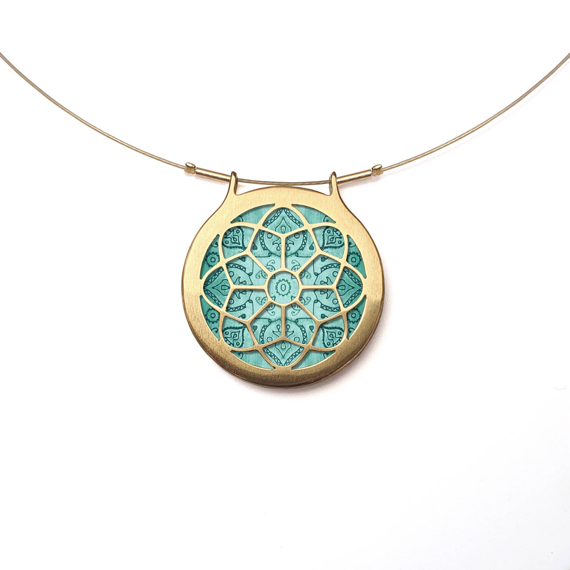Noa Jewellery – wholesale Pendant/charm necklace – Rose Window Ceramic Necklace, Gold Plated Stainless Steel4