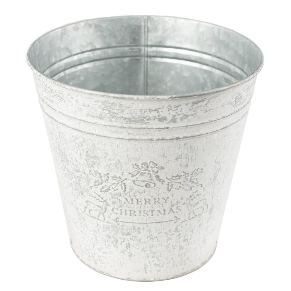 Factory Direct Craft - Wholesale Bucket/Pail - 7" Weathered "Merry Christmas" Embossed Metal Bucket4