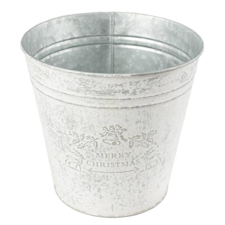 Factory Direct Craft - Wholesale Bucket/Pail - 7" Weathered "Merry Christmas" Embossed Metal Bucket4