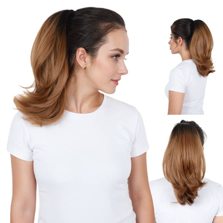 Black to Blonde 14" Short Curly Drawstring Ponytail for wholesale on Faire1