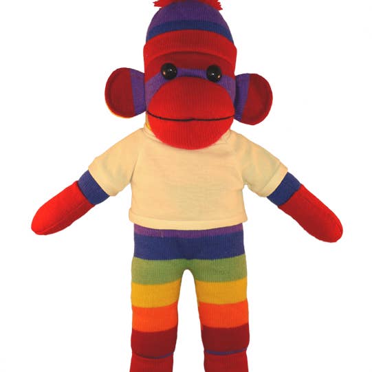 Plushland - Wholesale Stuffed/Plush Toy - Kids & Baby - Customizable 8" Rainbow Sock Monkey with Tee shirt