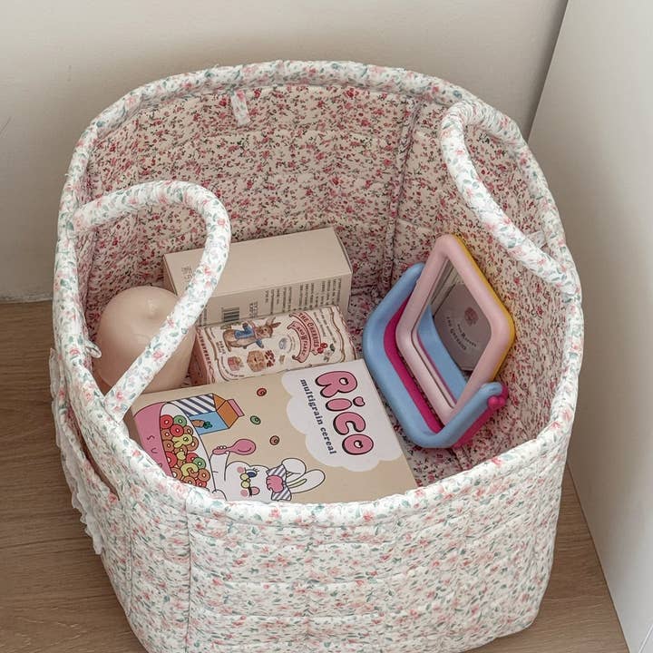 Tickled Teal - Wholesale Storage Bin - Quilted Floral Storage Tote2