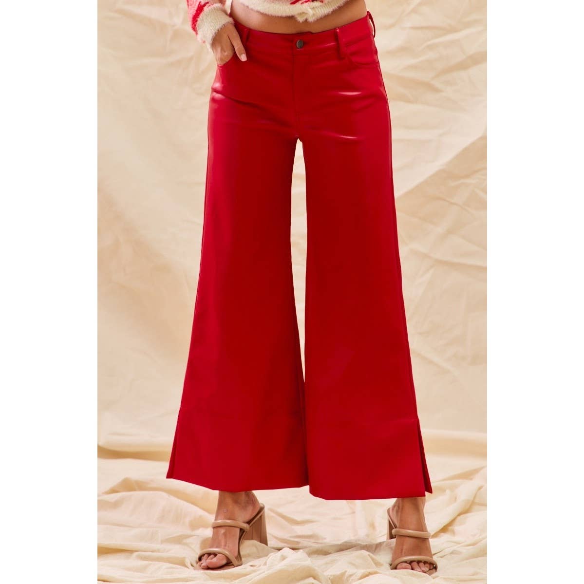 IVE - Vendita all'ingrosso Pantalone - Donna - Pantaloni natalizi a vita media in finta pelle5