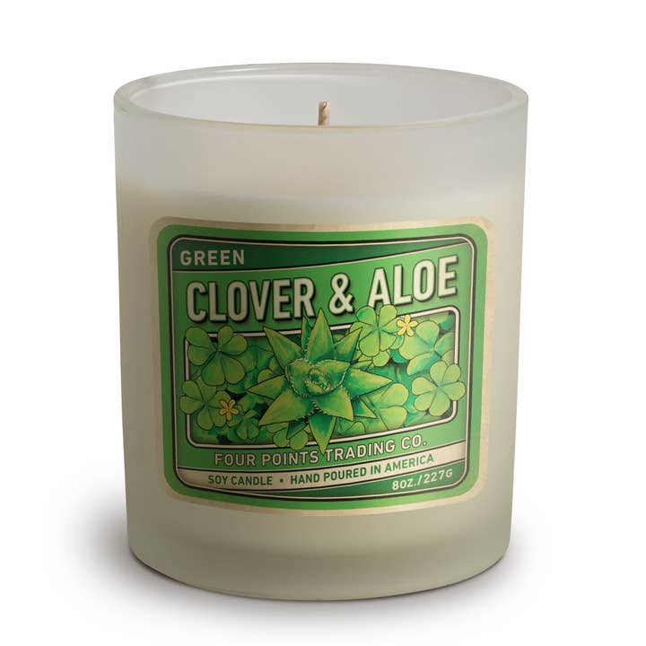 Green Clover and Aloe 8 oz Soy Candle for wholesale by Four Points Trading Co