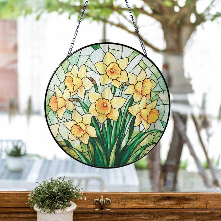 TMLECOM LTD – wholesale Suncatcher – Daffodil Stained Glass Suncatcher, Daffodil March Decor1