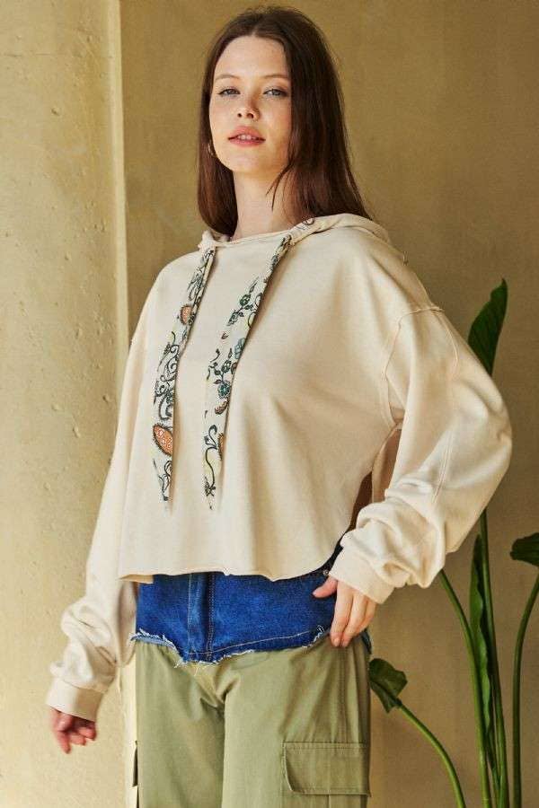 Davi & Dani - Wholesale Hoodie - Women's - PLUS LONG SLEEVES PRINT TIE LOOSE FIT HOODIE TOP3