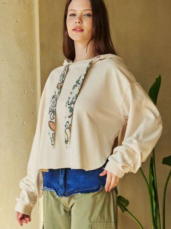 Davi & Dani - Wholesale Hoodie - Women's - PLUS LONG SLEEVES PRINT TIE LOOSE FIT HOODIE TOP3