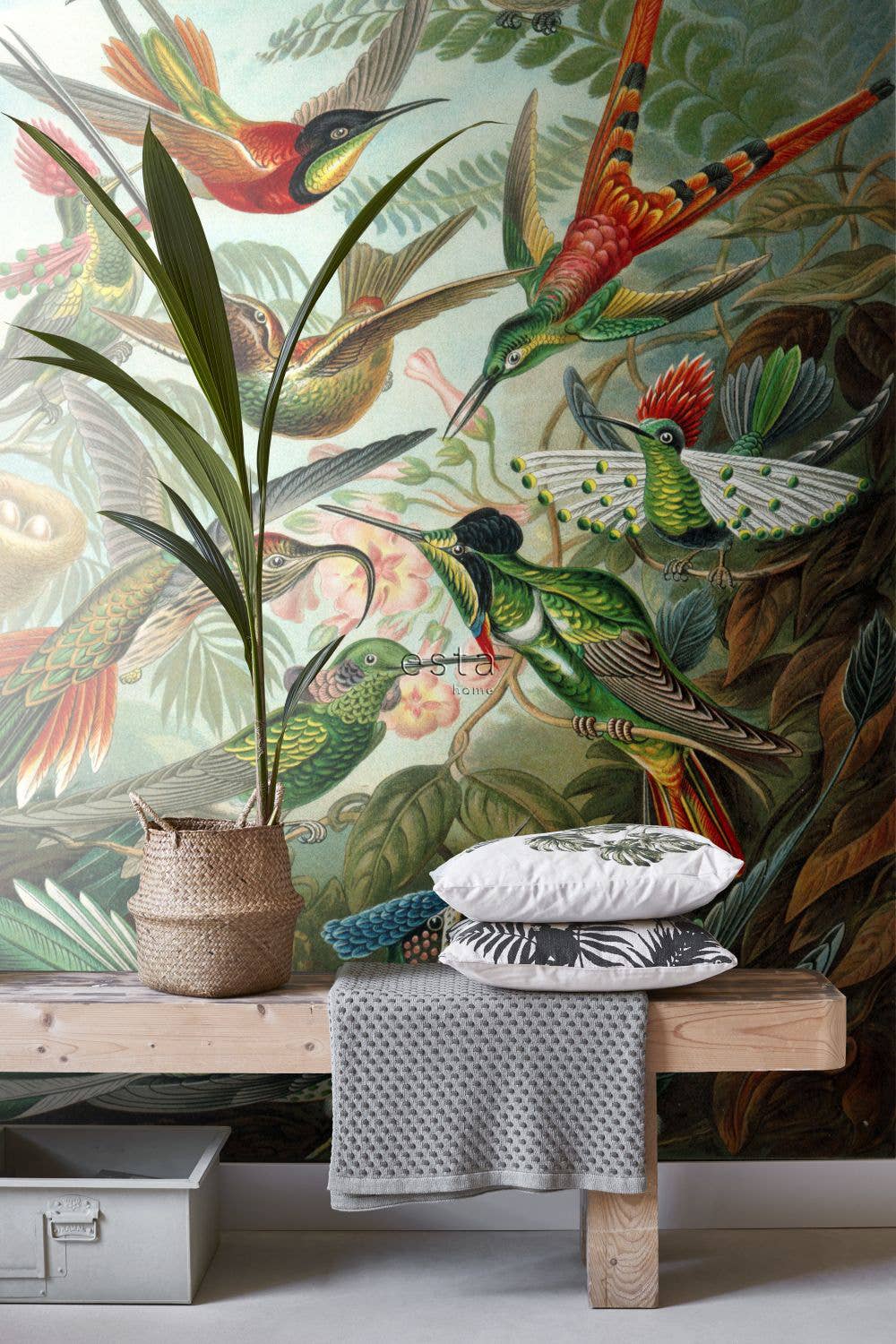 Tropical Jungle Green Wall Mural Birds for wholesale on Faire1