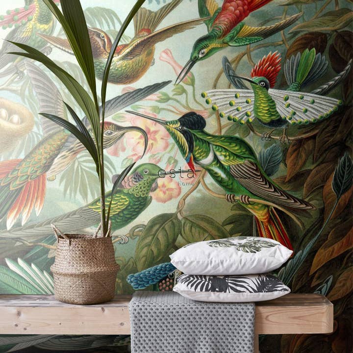 Tropical Jungle Green Wall Mural Birds for wholesale on Faire1