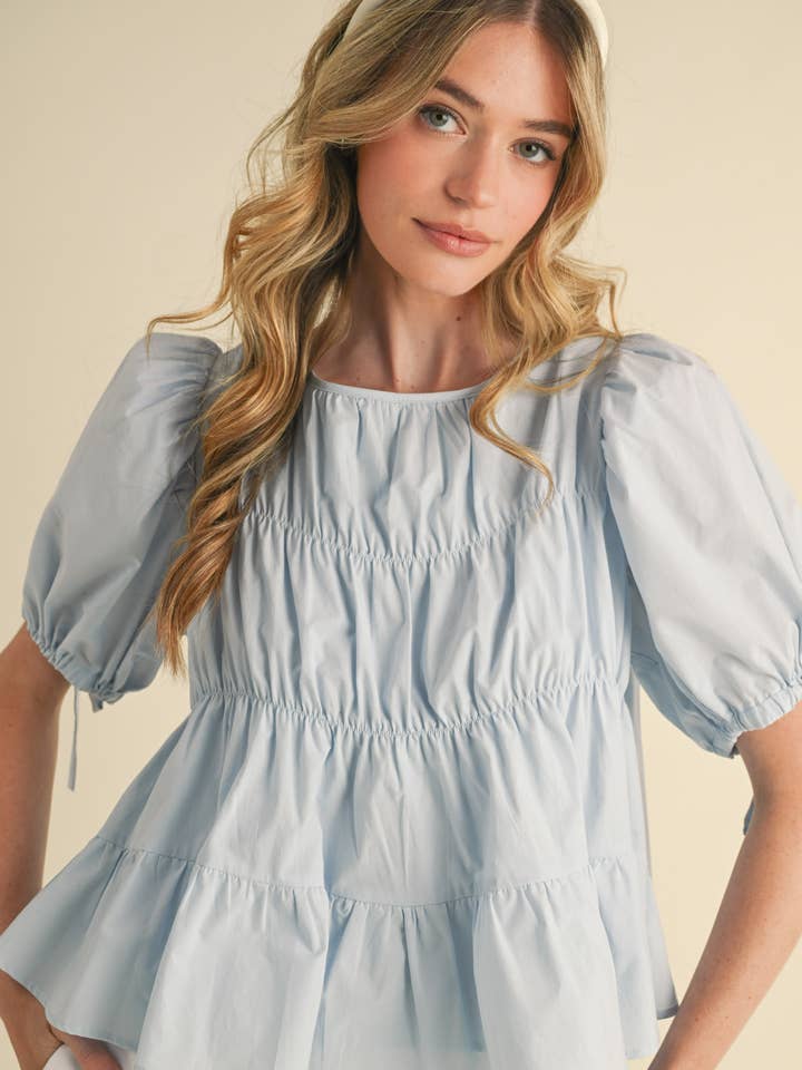 &MERCI - Wholesale Blouse - Women's - TIERED SHIRRING PUFF SLEEVE TOP MTP30818