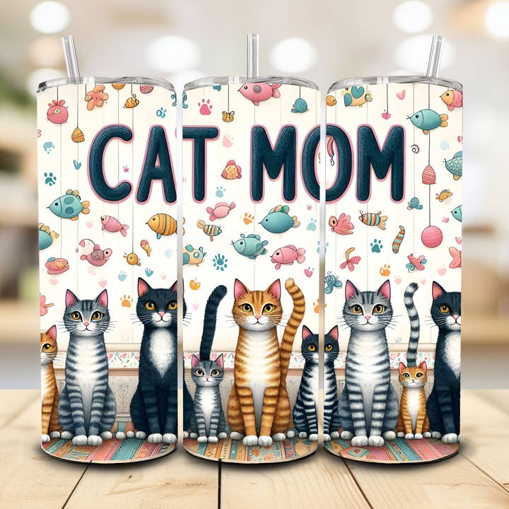 Cat Mom Tumbler, 20 oz. for wholesale by Stencil Art Canada