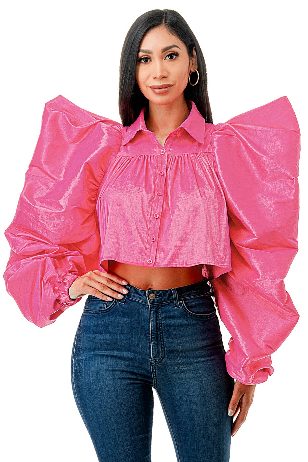 Namatt Design - Wholesale Blouse - Dames - Reguliere Ballon Lange Mouwen Uitlopende Shirts Crop Top15