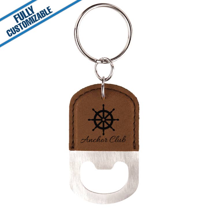 GiftWorksPlus - Wholesale Keychain - Unisex - Leatherette Oval Bottle Opener Keychain - Fully Customizable3