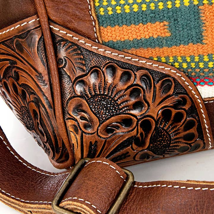 LS Western - Wholesale Weekender Bag - Women's - LC-ADBG643 Tooled Leather & Saddle Blanket Duffel Bag Western Travel Weekender by American Darling3