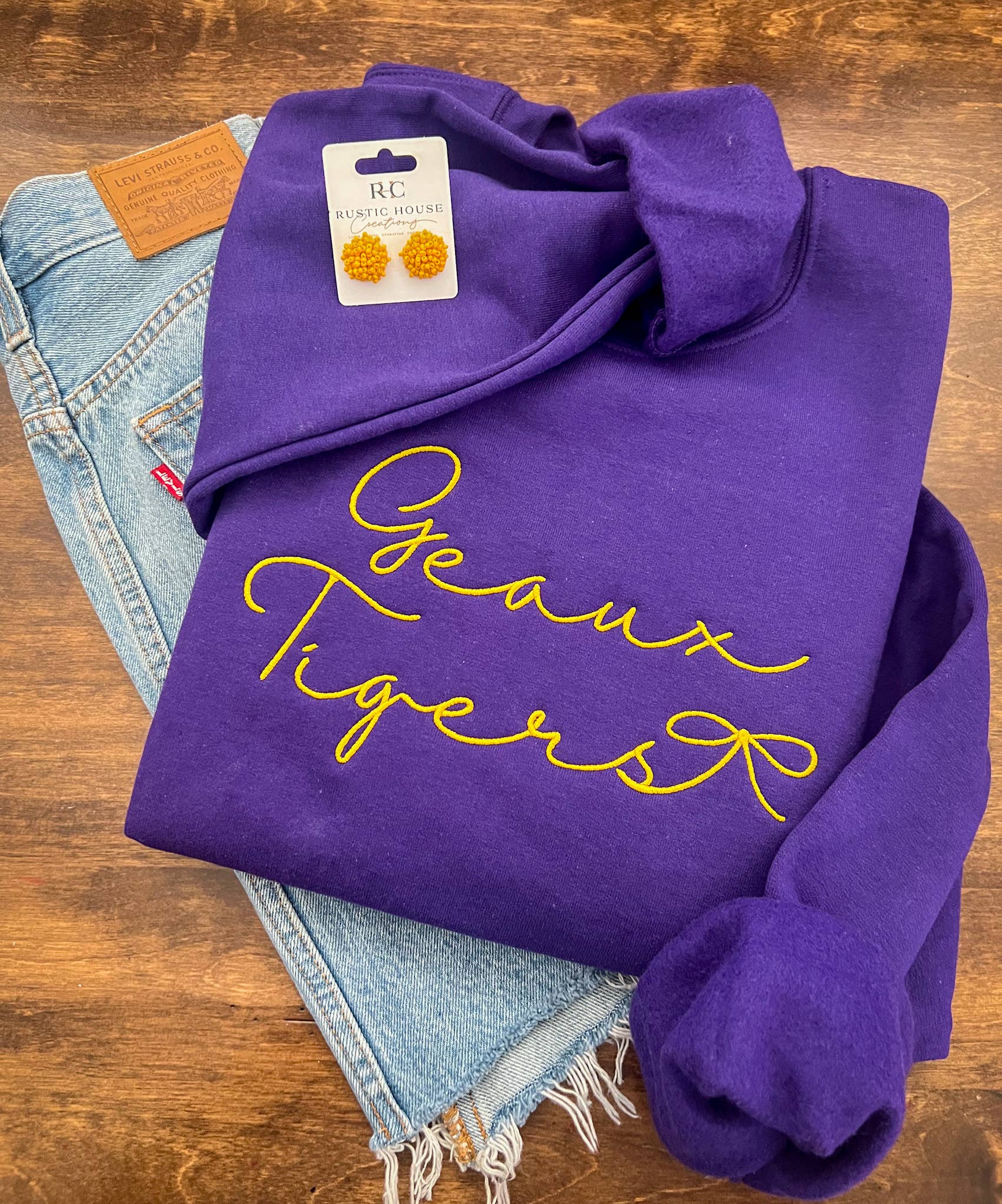 Rustic House Creations - Wholesale Sweatshirt - Women's - Geaux Tigers LSU Embroidered Sweatshirt