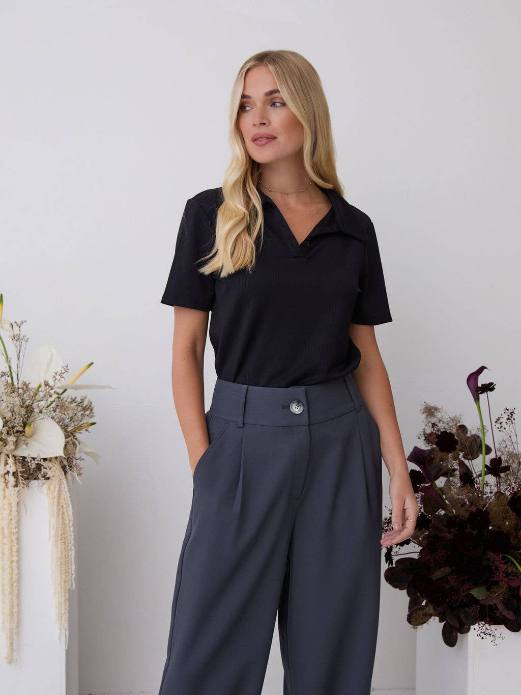 Gray Lucia Premium Slate Wide Leg Comfort Trouser  for wholesale on Faire5