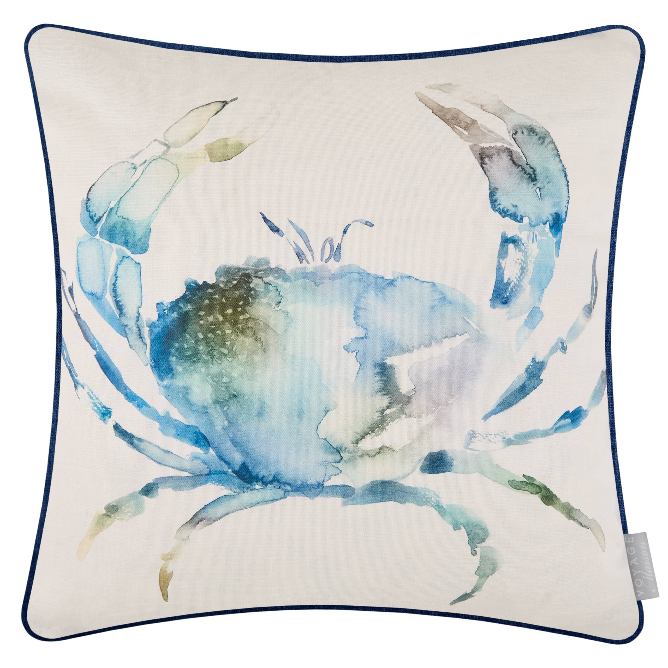 Crab Printed Piped Cushion Cobalt for wholesale on Faire1