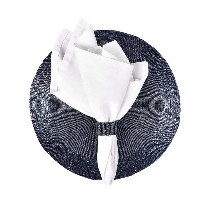 Glass Beaded Placemat in Dark Luster Blue Two-Tone, Set of 4 for wholesale on Faire