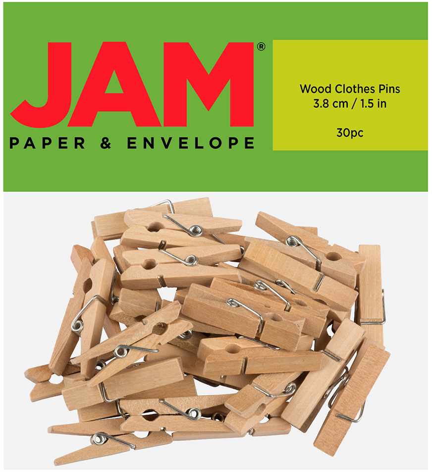 JAM PAPER - Wholesale Clothes Clips - Wood Clip Clothespins, Large, 1 1/2 Inch, Natural, 30/Pack0