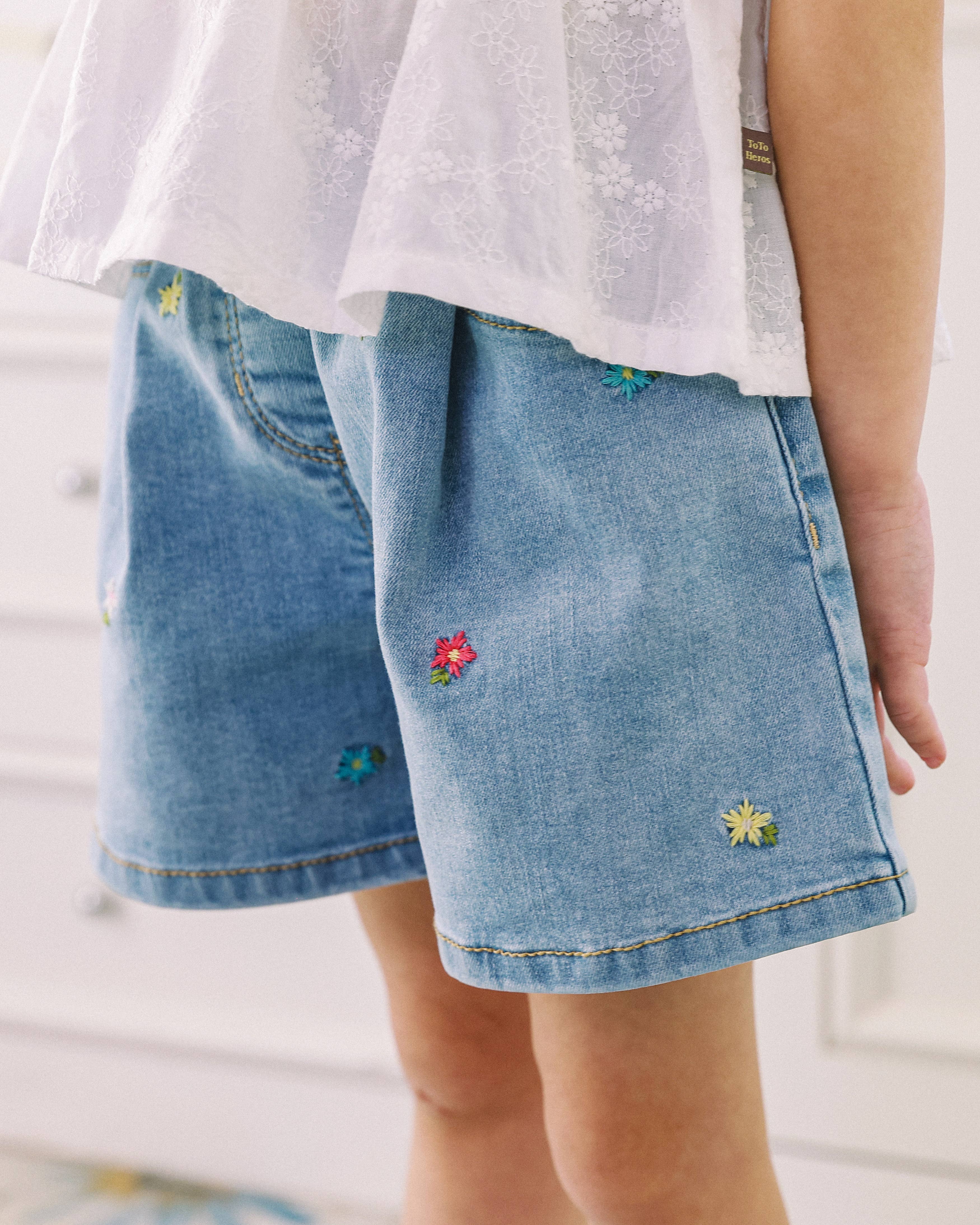 ToTo Heros - Wholesale Shorts - Kids - Millie Wide Leg Flower Embroidery Denim Shorts11
