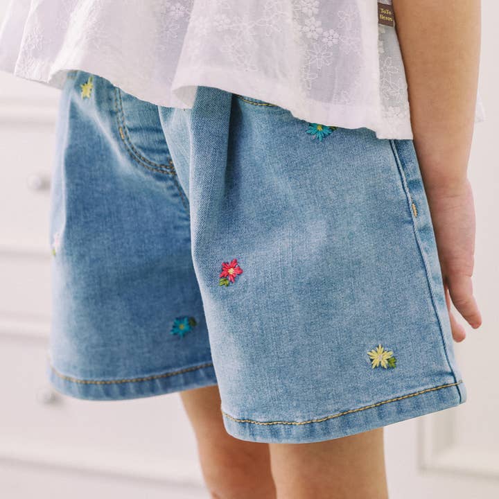 ToTo Heros - Wholesale Shorts - Kids - Millie Wide Leg Flower Embroidery Denim Shorts11