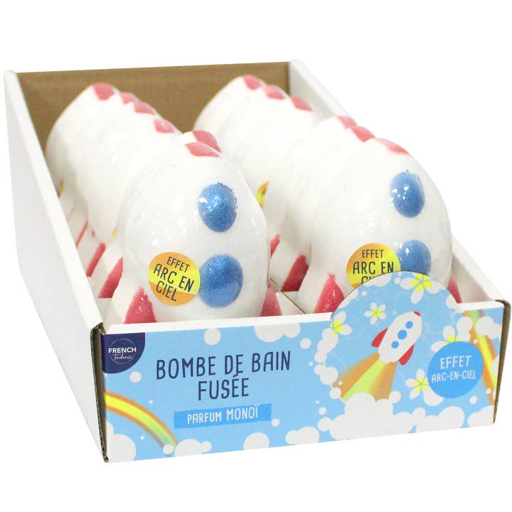 bombe de bain135 gr - Fusee effet arc en ciel - Senteur Monoï pour la vente par FRENCH TENDANCE