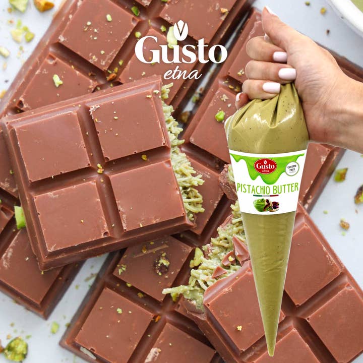 Wholesale Italian Food - Wholesale Nut Butter - Gusto Etna, Pistachio Butter Squeeze Pouch, 14.1 oz