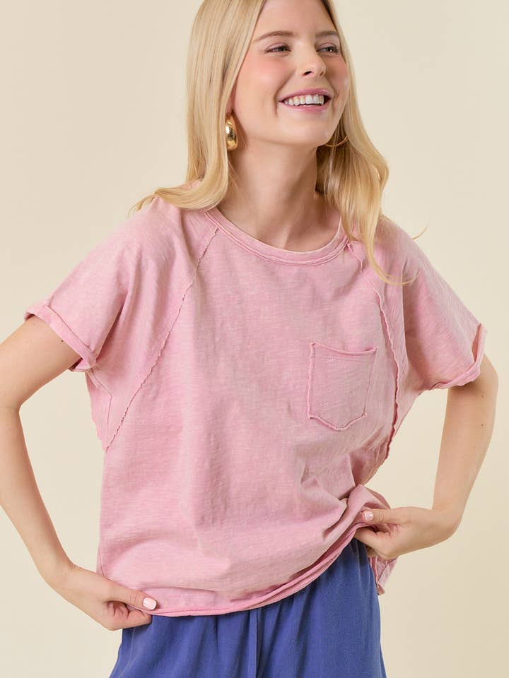 MINERALVASKET OPRULLET KORTÆRMET TOP - 44255T for engroshandel hos Doe and Rae