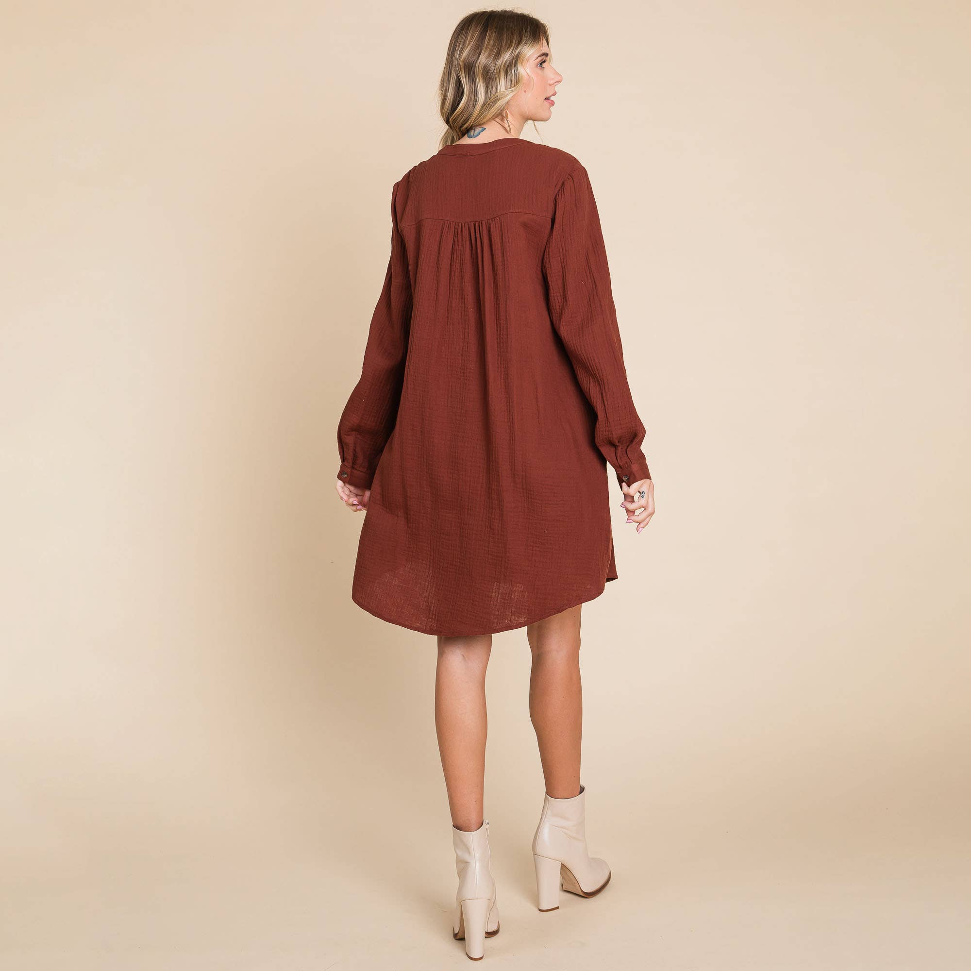 ROLYPOLY - Vente Robe – femme - Robe tunique en coton double gaze manches longues style henley13