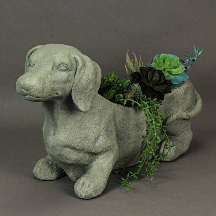 Zeckos - Wholesale Plant pot - Rustic Distressed Grey Stone Finish Dachshund Dog Planter4