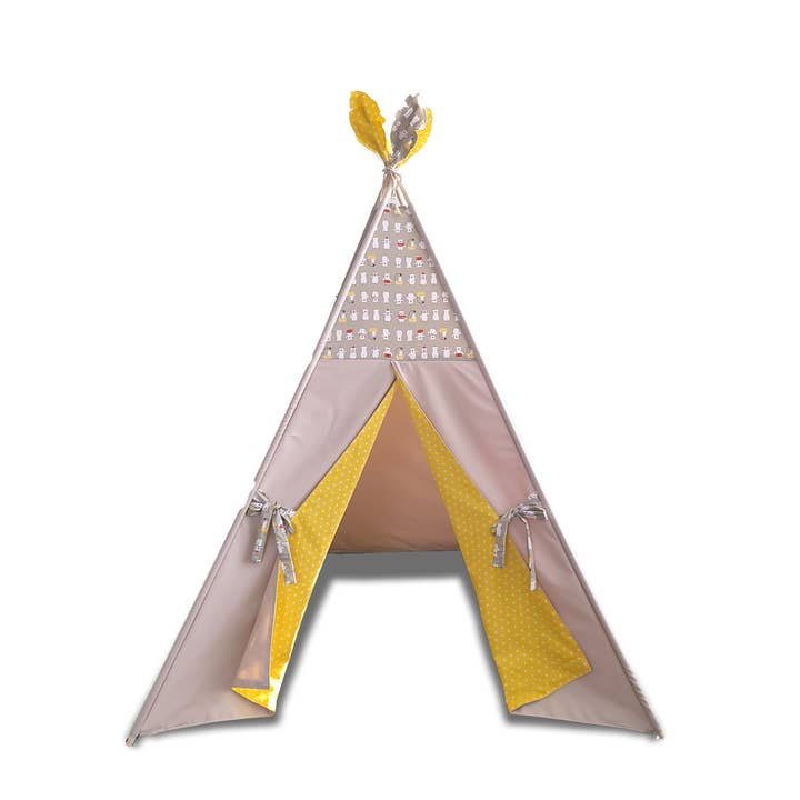 The Teepee Store - Wholesale Tent - Kids - White Polar Bear in Shower Yellow Taupe Play Teepee Tent