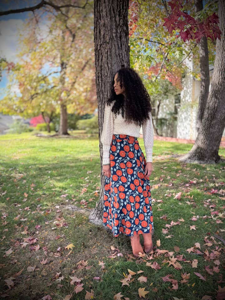 Jupe portefeuille Elsie - Imprimé bloc ‘Souci’ pour la vente par The Parlour Handmade