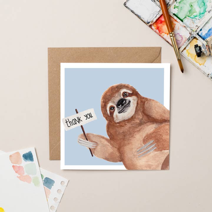 Thank You Sloth card for wholesale by lil wabbit