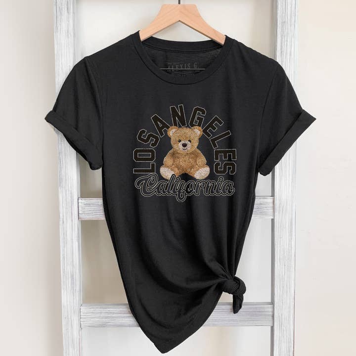 SewCalUSA - Wholesale Screen Printed T-Shirt - Women's - Los Angeles Shirt, California , Cute Trendy Teddy Bear Shirt