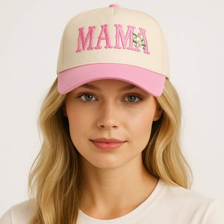 Casquette de baseball en toile à cinq panneaux brodée Floral MAMA pour la vente par Sensibling Corp.
