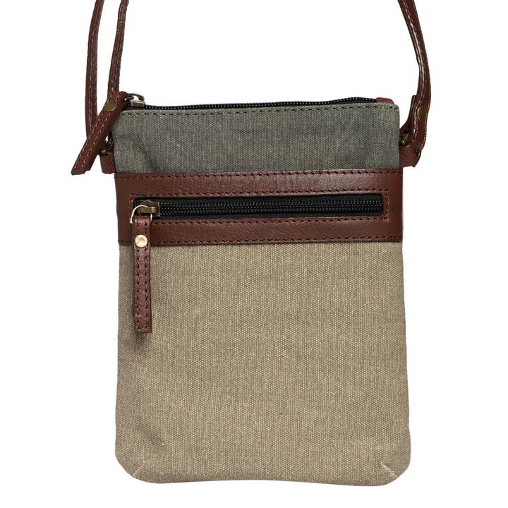 Mona B. - Wholesale Crossbody Bag - Women's - Ava Stone Ice Grey Rexine Leather Canvas Crossbody Bag