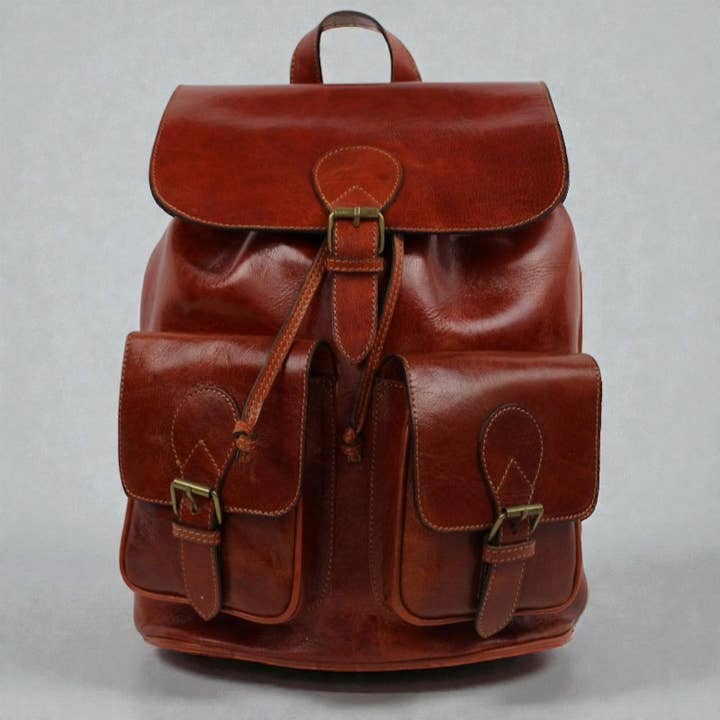 Vintage Moroccan Leather Backpack for wholesale by HandHappiness