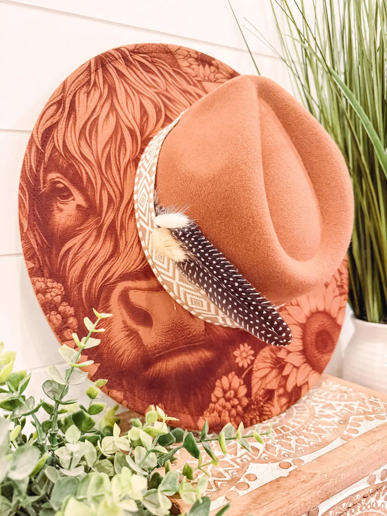 Willie & Dolly Designs - Wholesale Fedora - Women's - Engraved Highland Cow Hat3