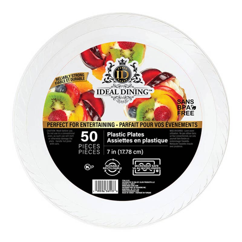 Deluxe Import Trading - Wholesale Dish - Ideal Dining Plastic Plate 7in White 50CT0