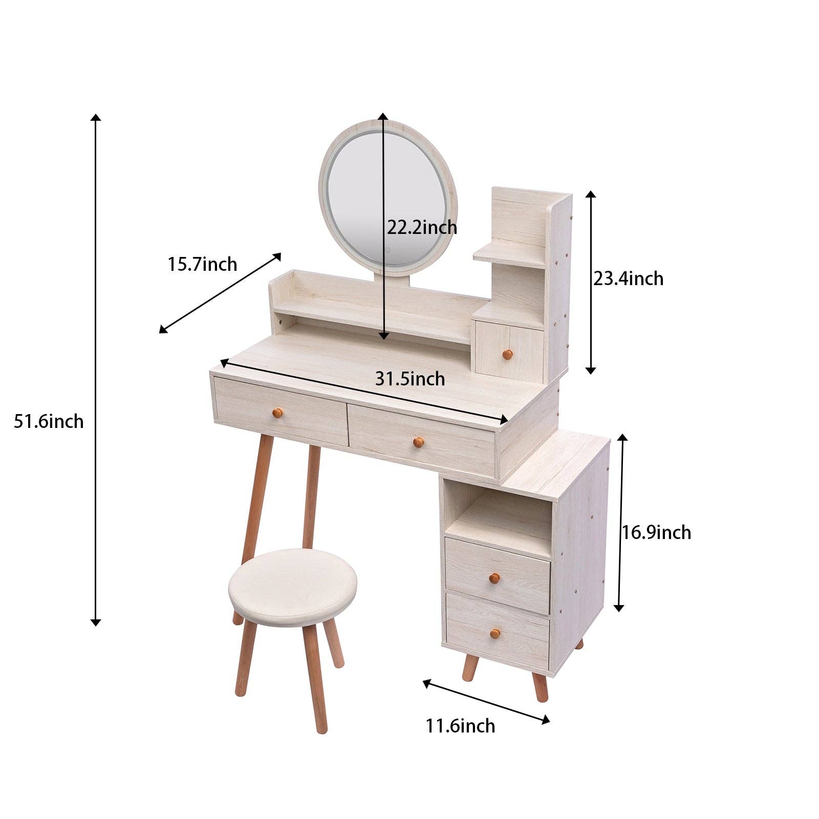 39F Inc. - Wholesale Vanity Mirror - CRAZY ELF Vanity Table with LED Mirror & Cushioned Stool1